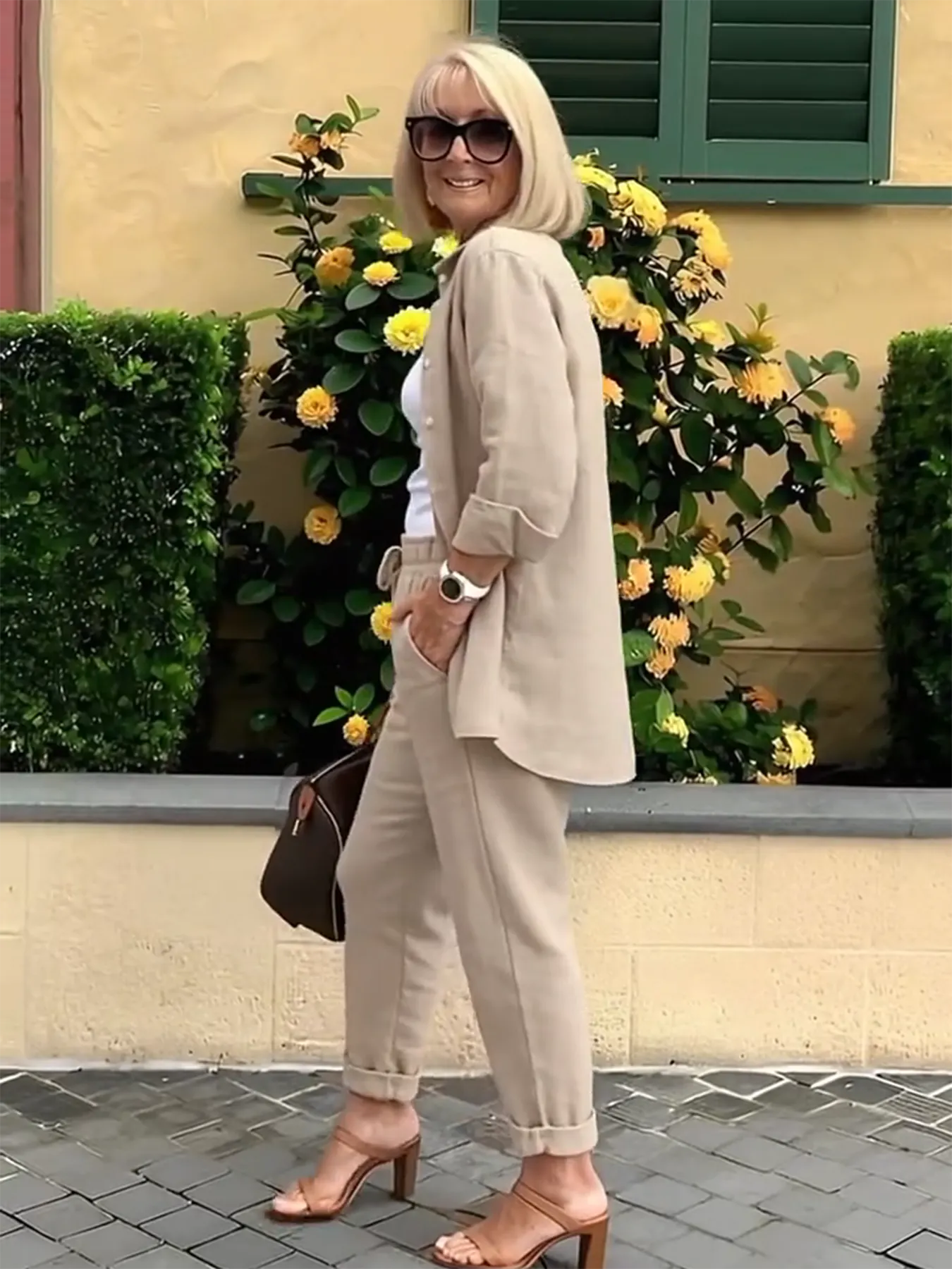 PINK LINEN SUITS Minimalist Two-piece Shirt Pants Set
