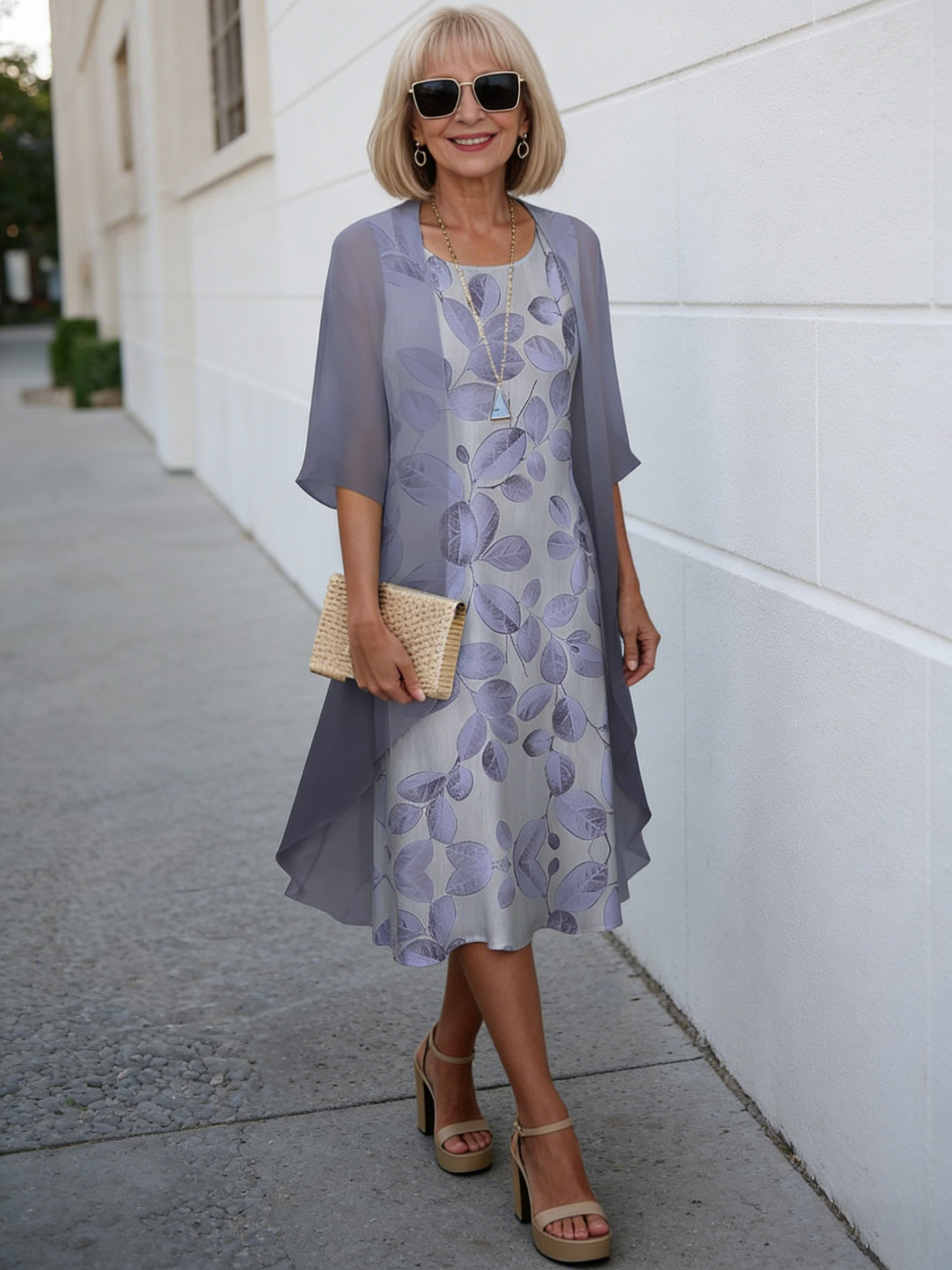 2Pcs Stylish and Elegant Chiffon Dress Two-piece Set