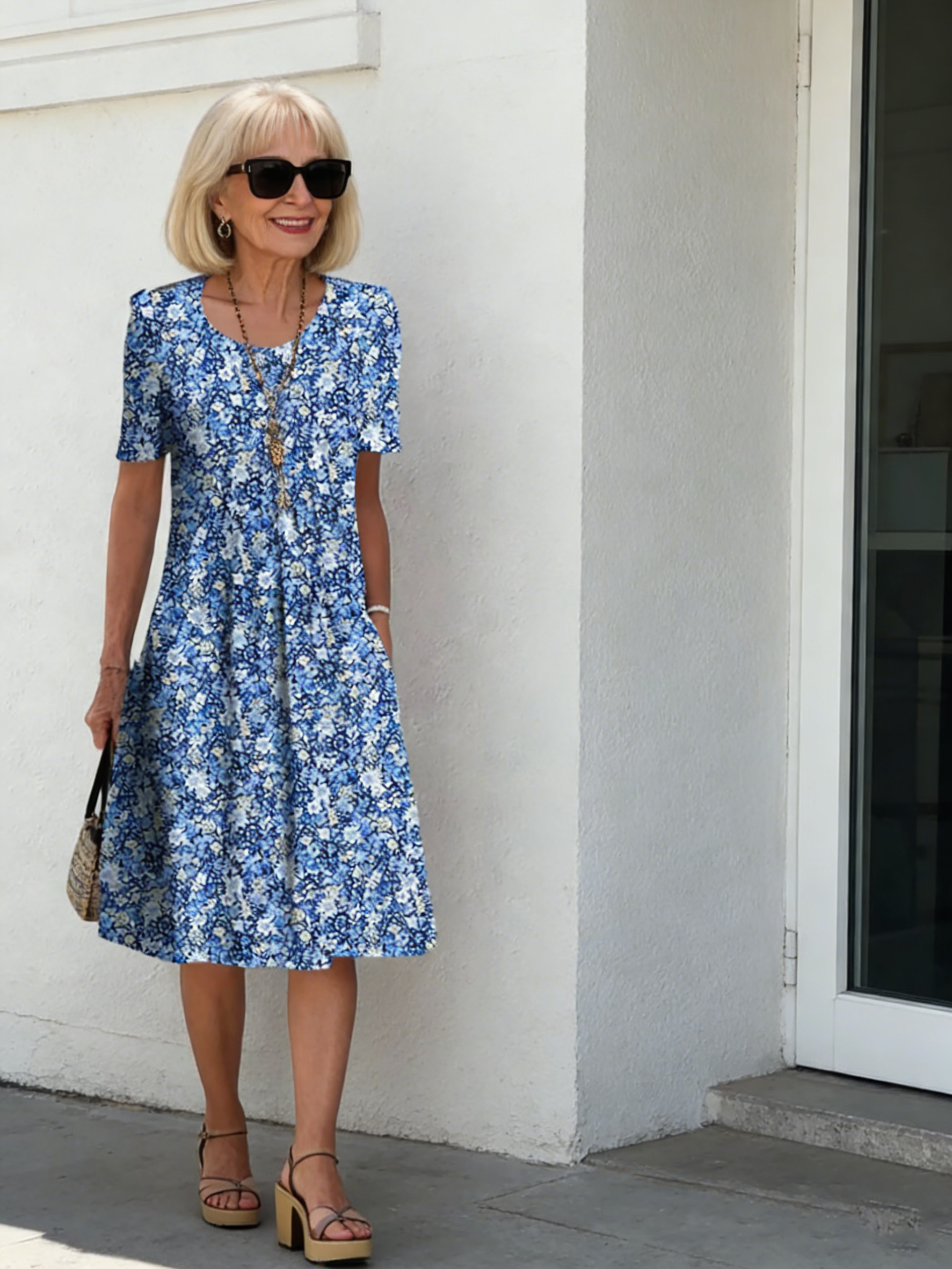 Colorful Sweet Floral round Neck Dress