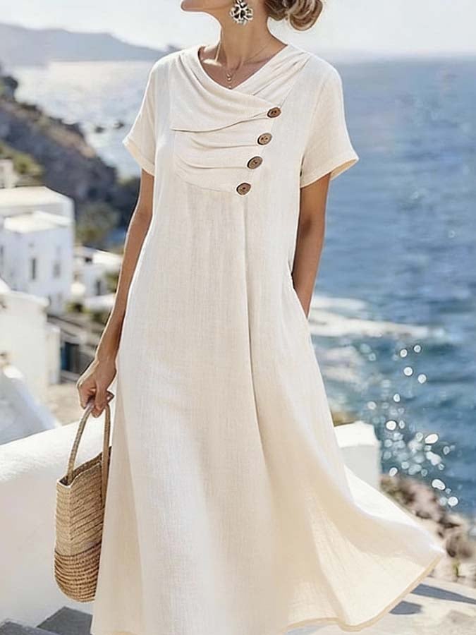 Women'S Casual Solid Color V-Neck Dress With Unique Design.