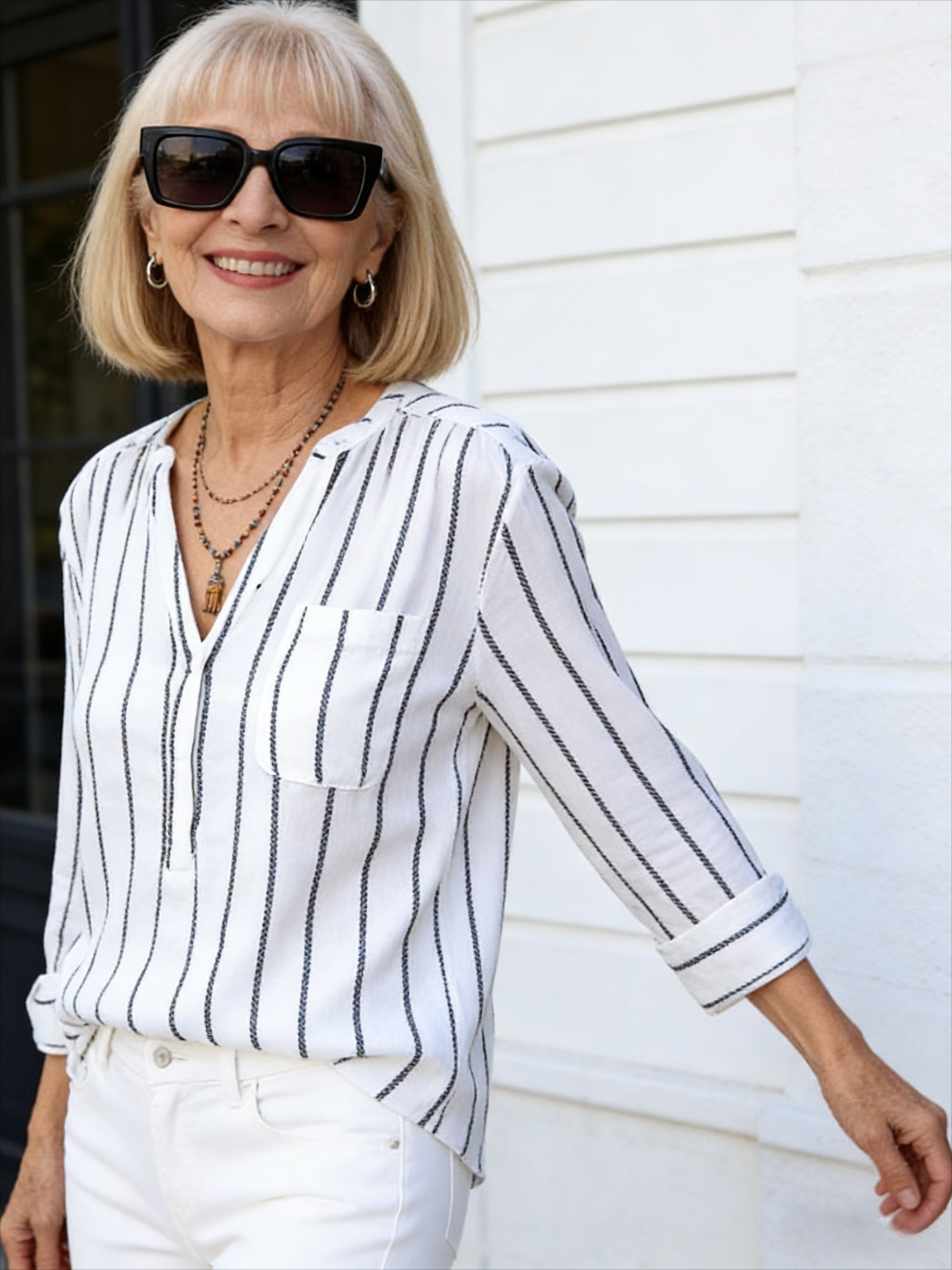 Simple Fashion Printed Striped Shirt Shirt Women