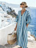 Women'S Casual Color-Block Cotton And Linen Dress