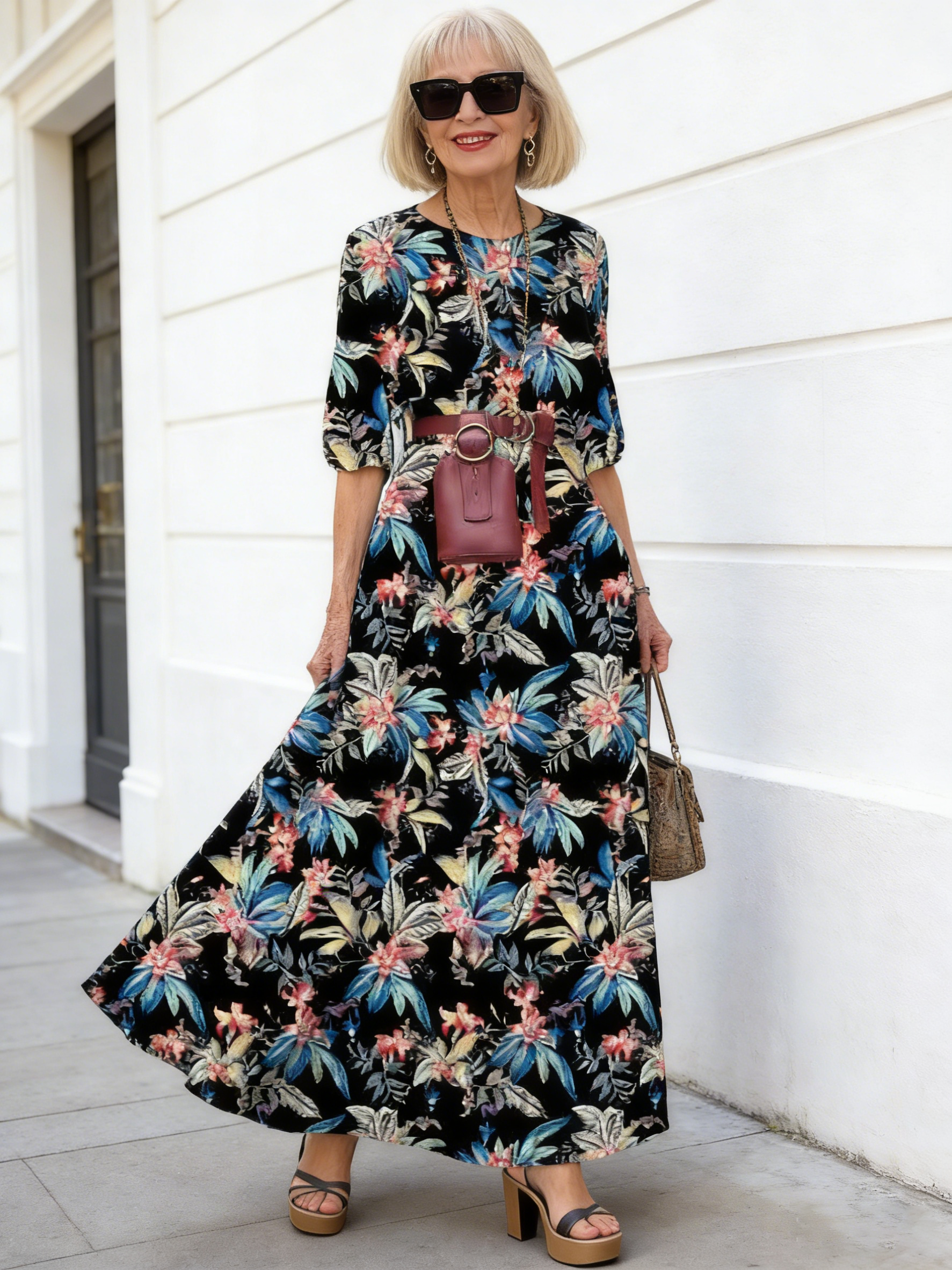 Bohemian Long Dress Printed Pendulum Temperament Chiffon Floral Slim Dress