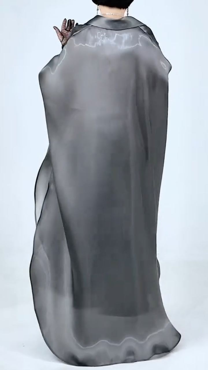 Grey Satin Abaya Long Gown