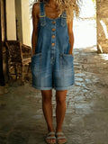 Casual Adjustable-strap Denim Jumpsuit Shorts