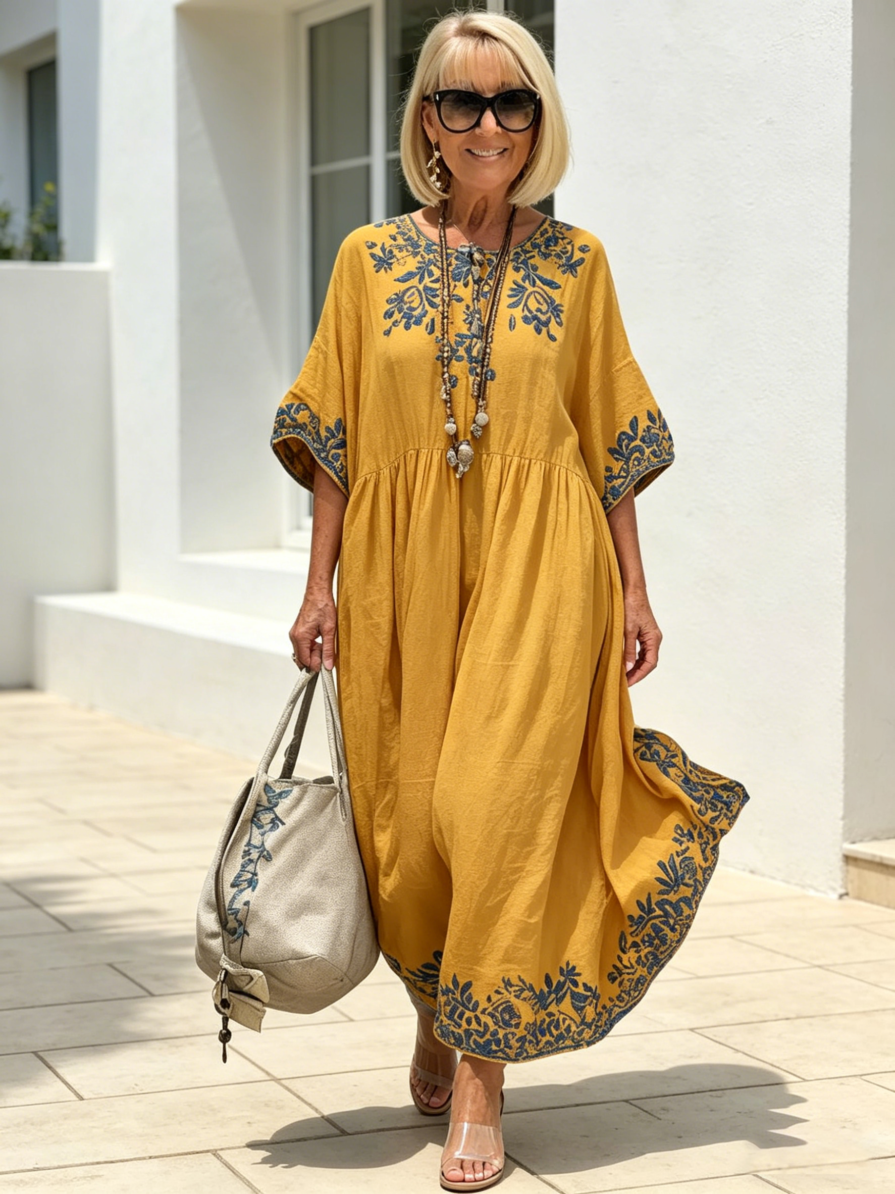 Loose Fashion Temperament High-end Crew Neck Print Dress