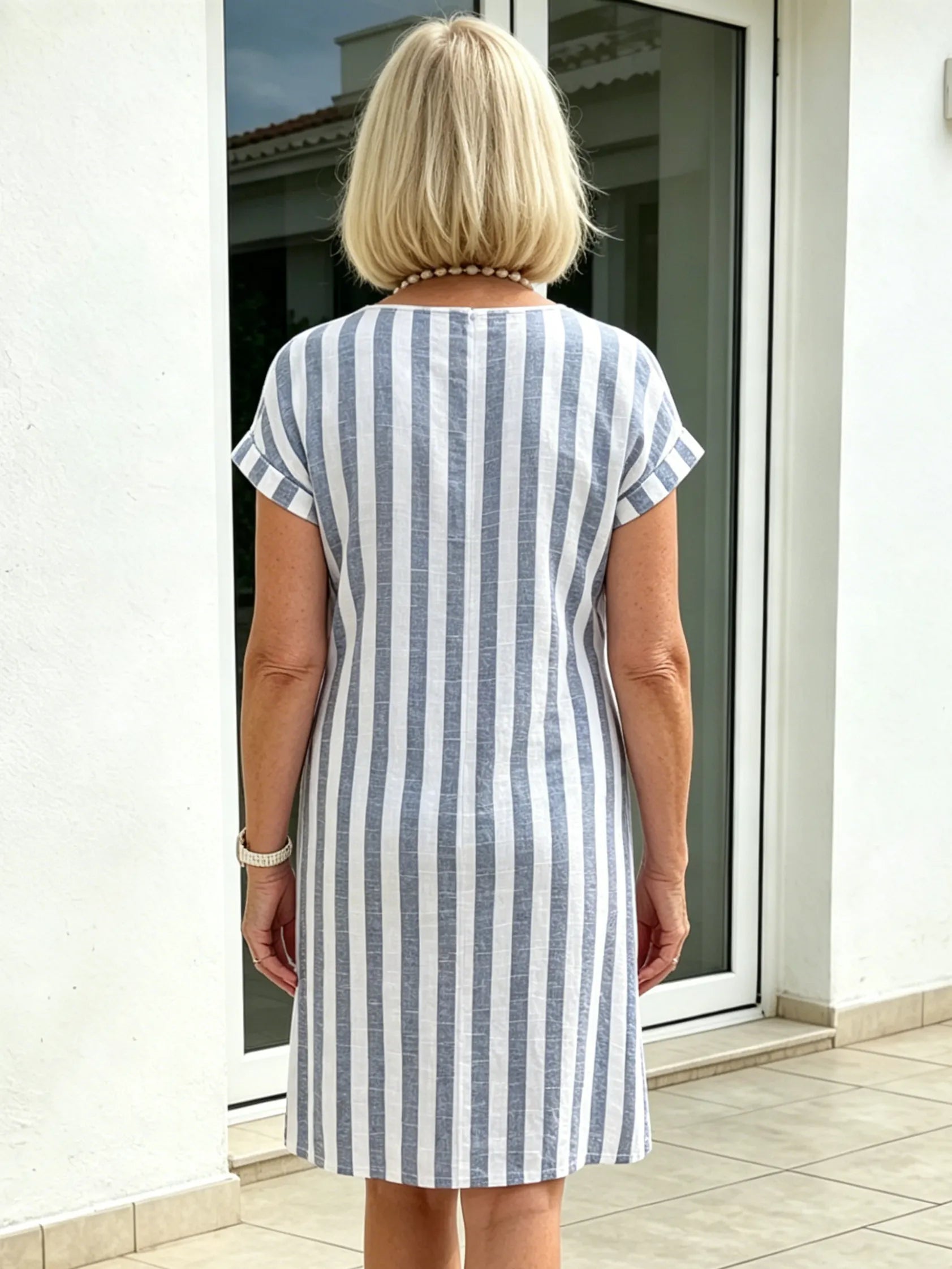 Breathable Cotton Dress Loose Casual Striped Shirt Dress