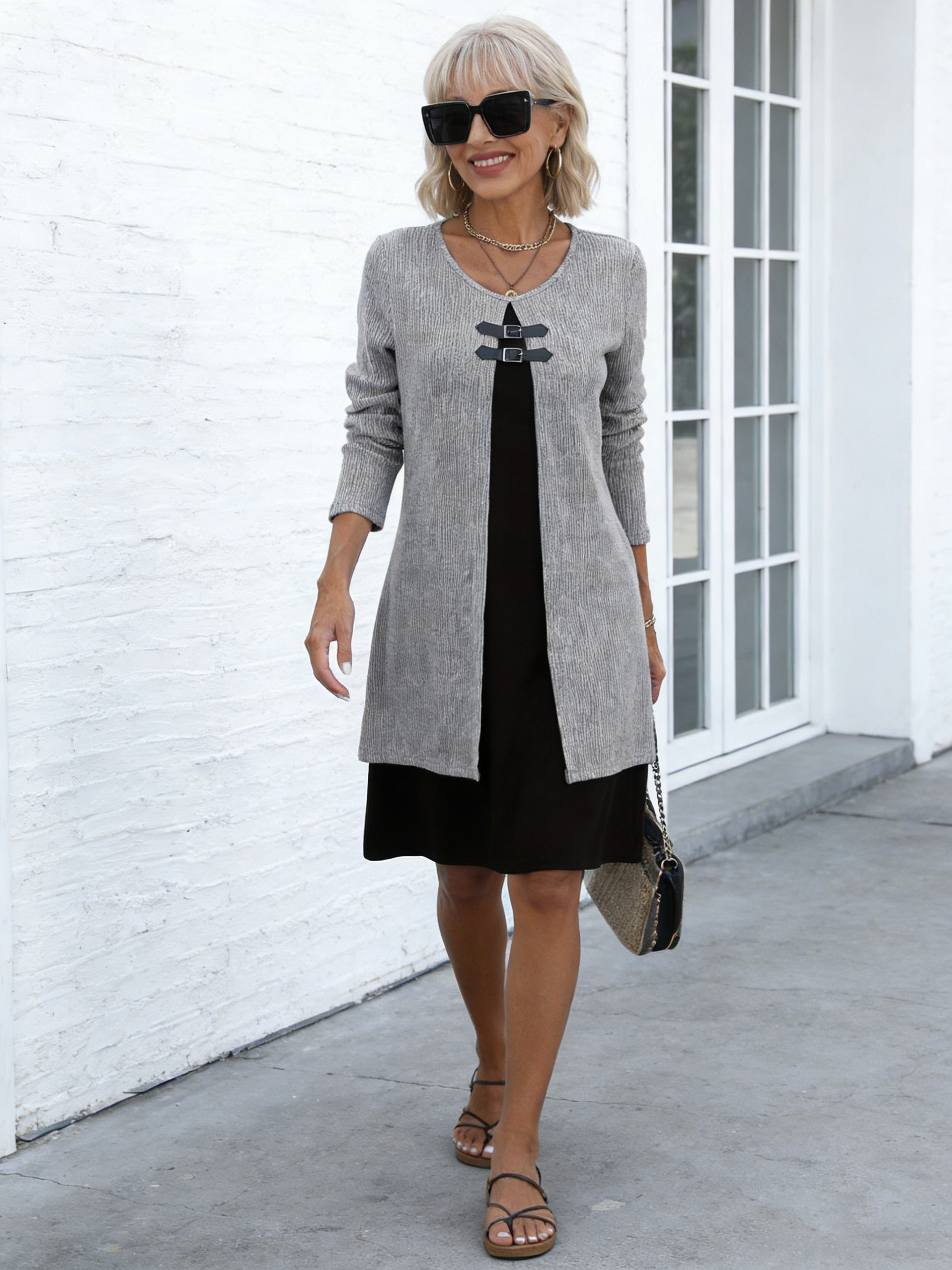 Contrasting Color Fake Two-piece Button Slim Dress