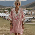 Rose Embroidered Gradient Linen Mini Dress