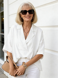 Cotton and Linen Short-sleeved Lapel Casual Loose Top Solid Color Shirt