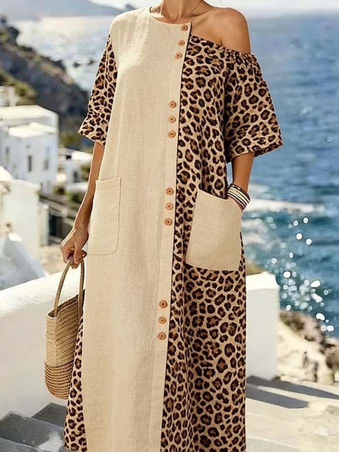 Women'S Casual Color-Block Leopard Print Dress