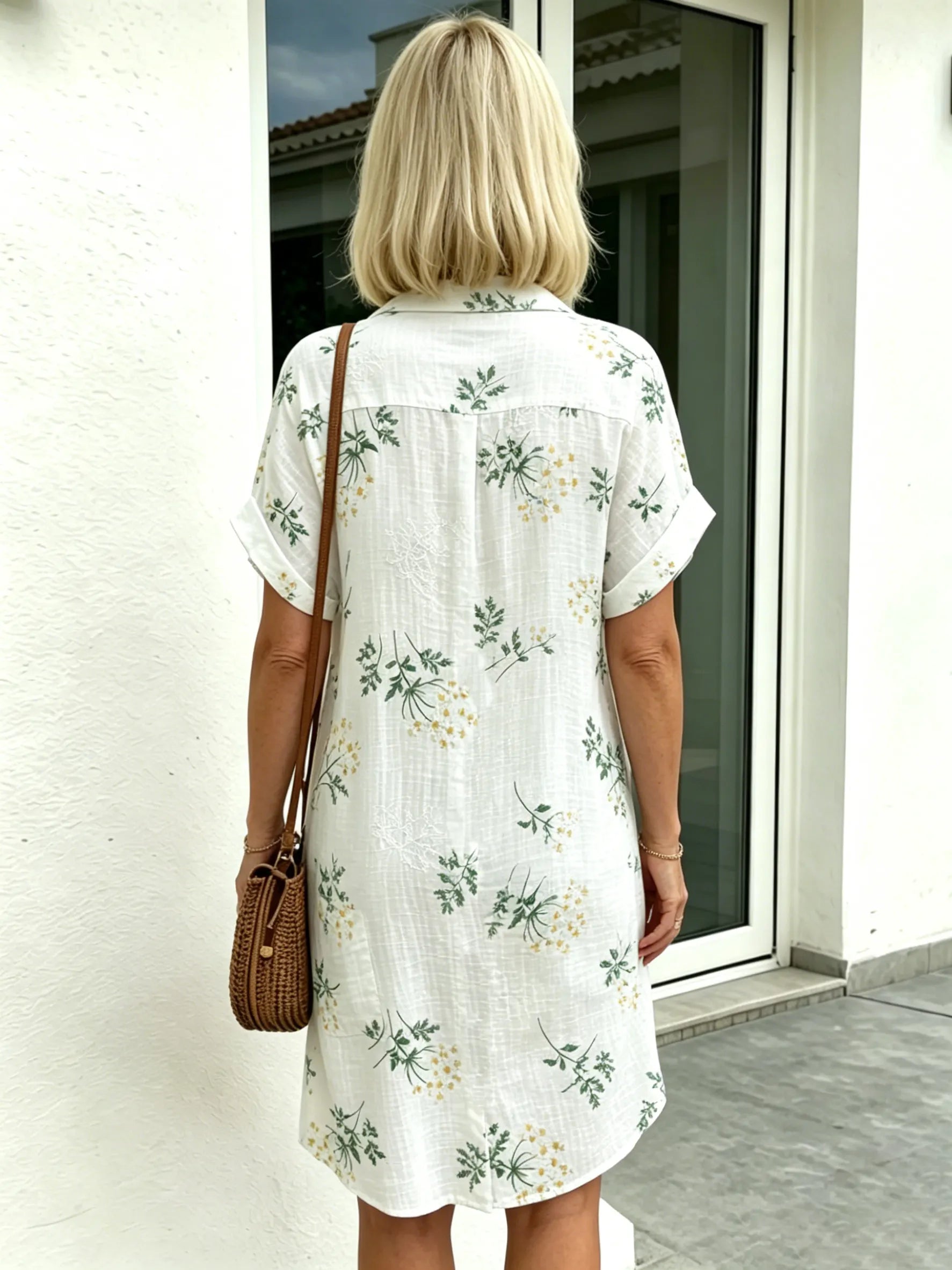 Pure Cotton Cardigan Roll-up Sleeves  Breathable Fabric Button Terracotta A-shaped Long-sleeved Dress