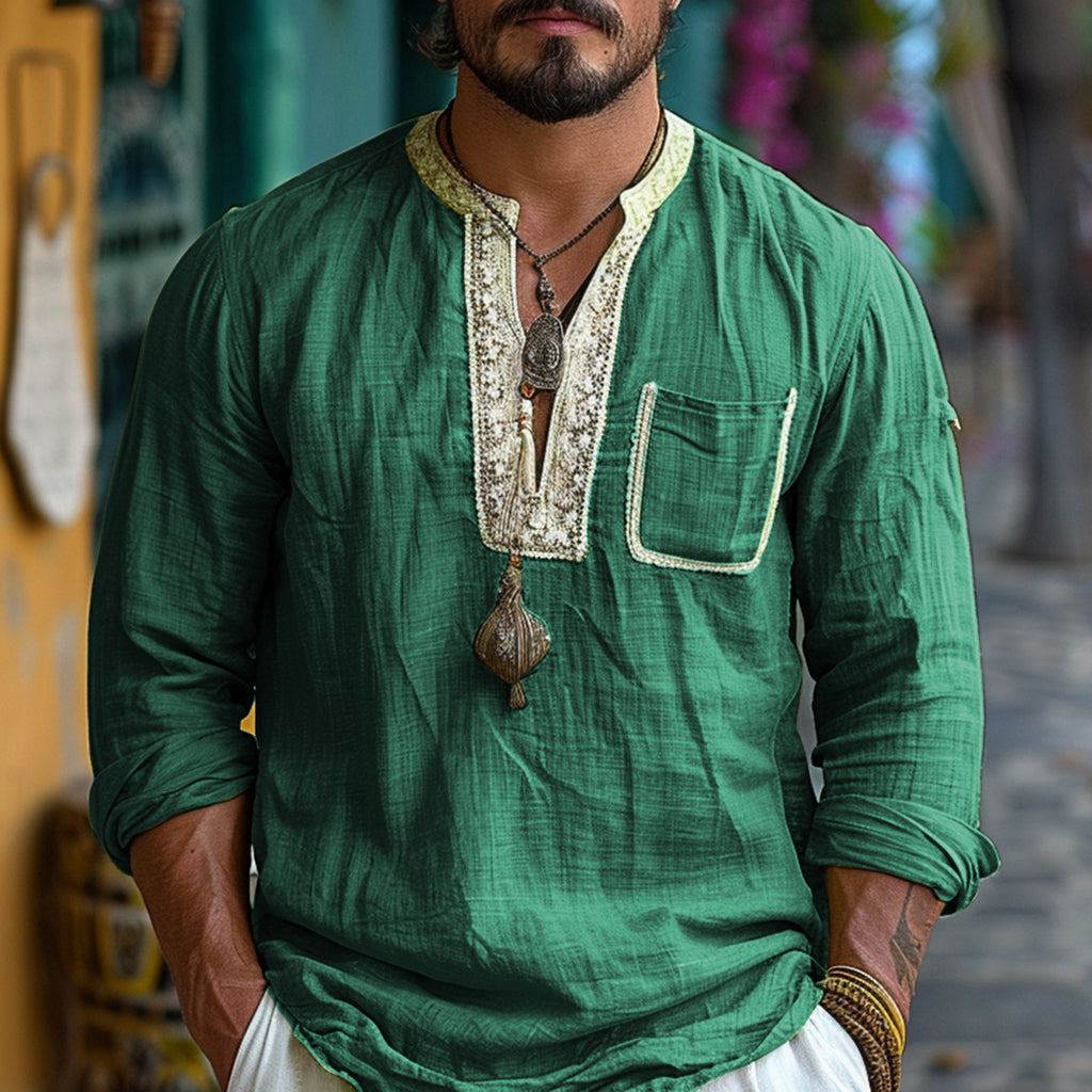 Vacation Lace Pocket Design Long Sleeve Shirt