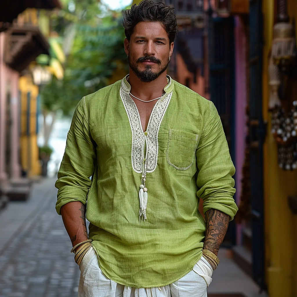 Outdoor Vacation Ethnic Lace Design Shirt