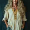 Women's Linen Ethnic Style Mid-sleeve Shirt