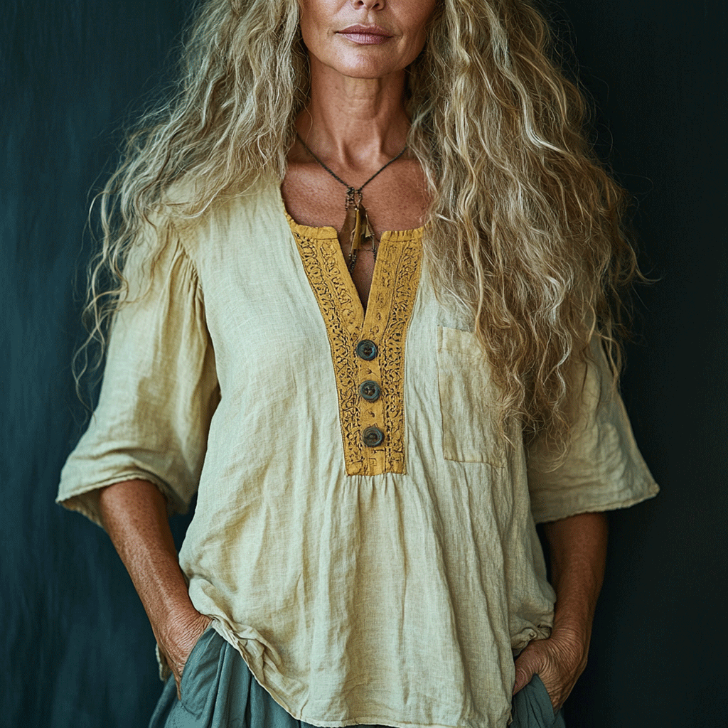 Women's Linen Ethnic Style Mid-sleeve Shirt