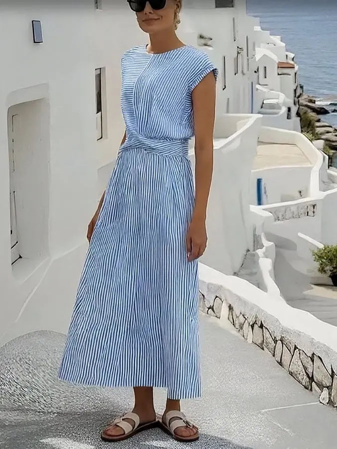 Women's Resort Stripe Print Round Neck Short Sleeve Dress
