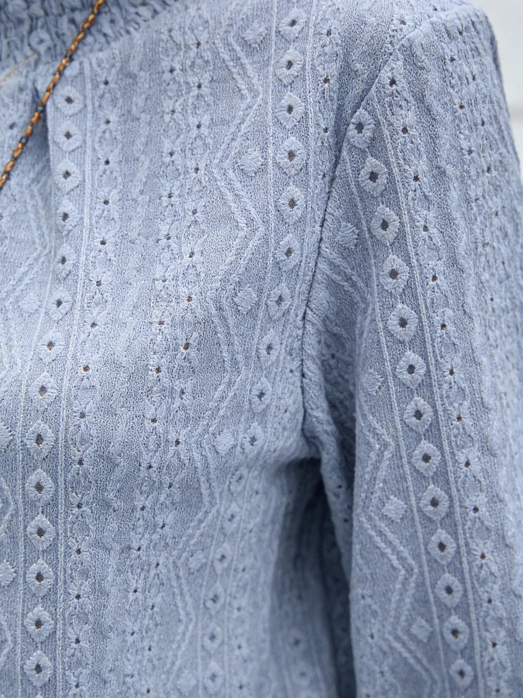 Textured Fabric Jacquard Crew Neck Long Sleeve Top T-Shirt