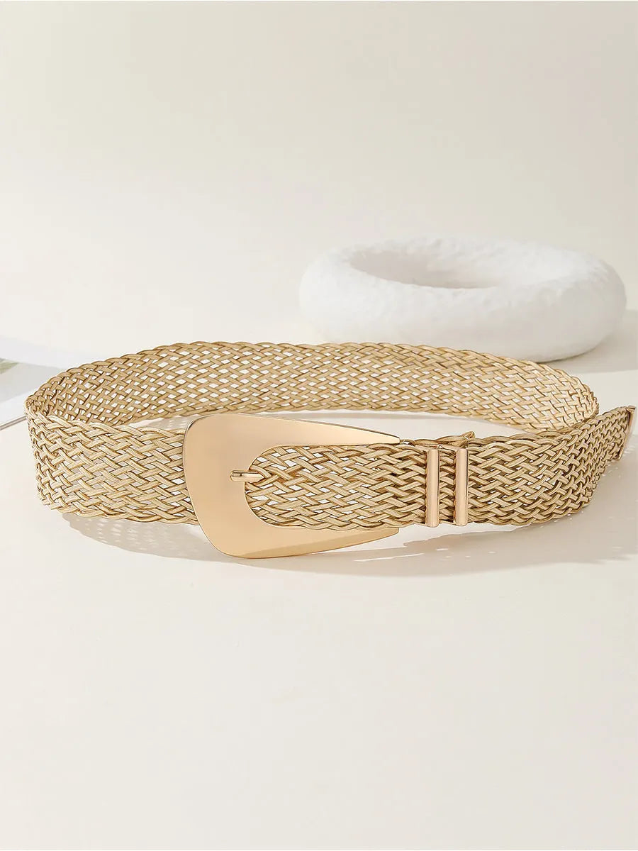 Women's Gold Chic Cotton And Linen Braided Imitation Metal Belt MDA1606H0I