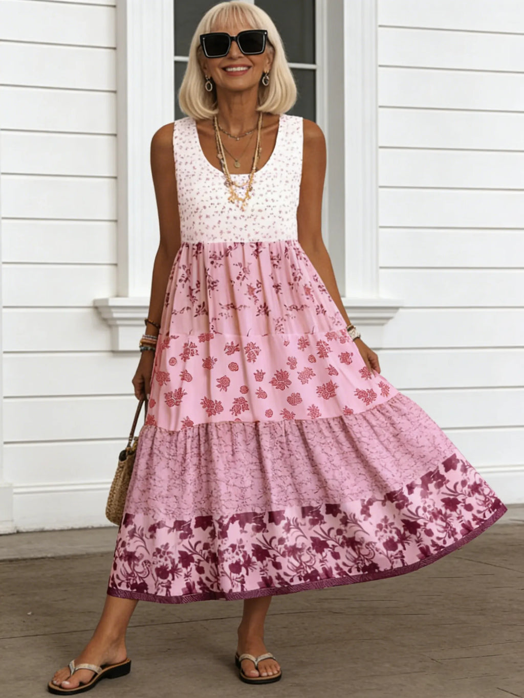 Sleeveless Printed Summer Round Neck Dress