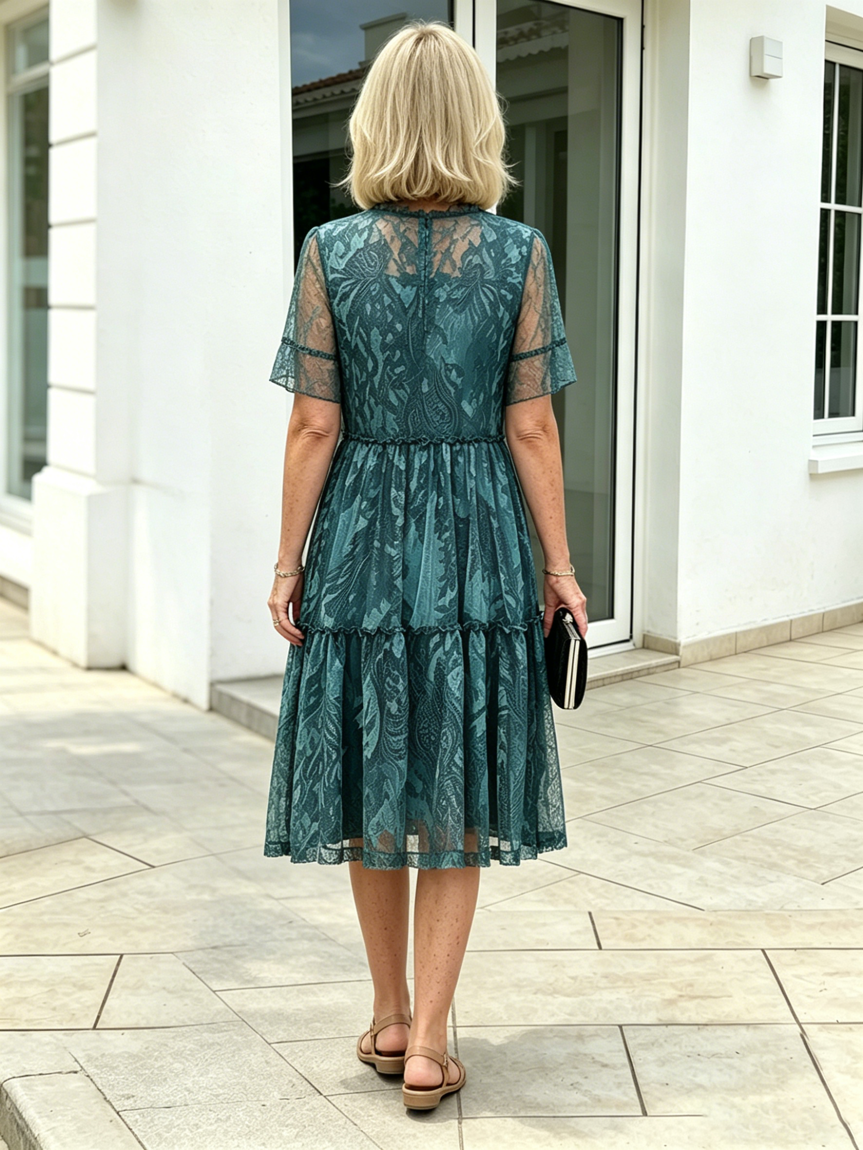 Floral Mesh Dress Large Size Loose and Thin Short Sleeves Fat Girl Middle-aged and Elderly Mother Skirt