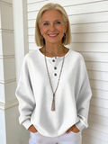 Crew Neck Waffle Solid Color Pullover Loose Top