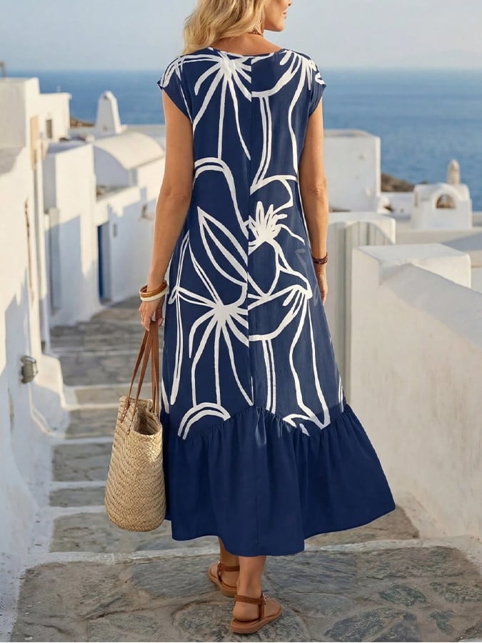 Women'S Casual Round-Neck Printed Vacation Dress