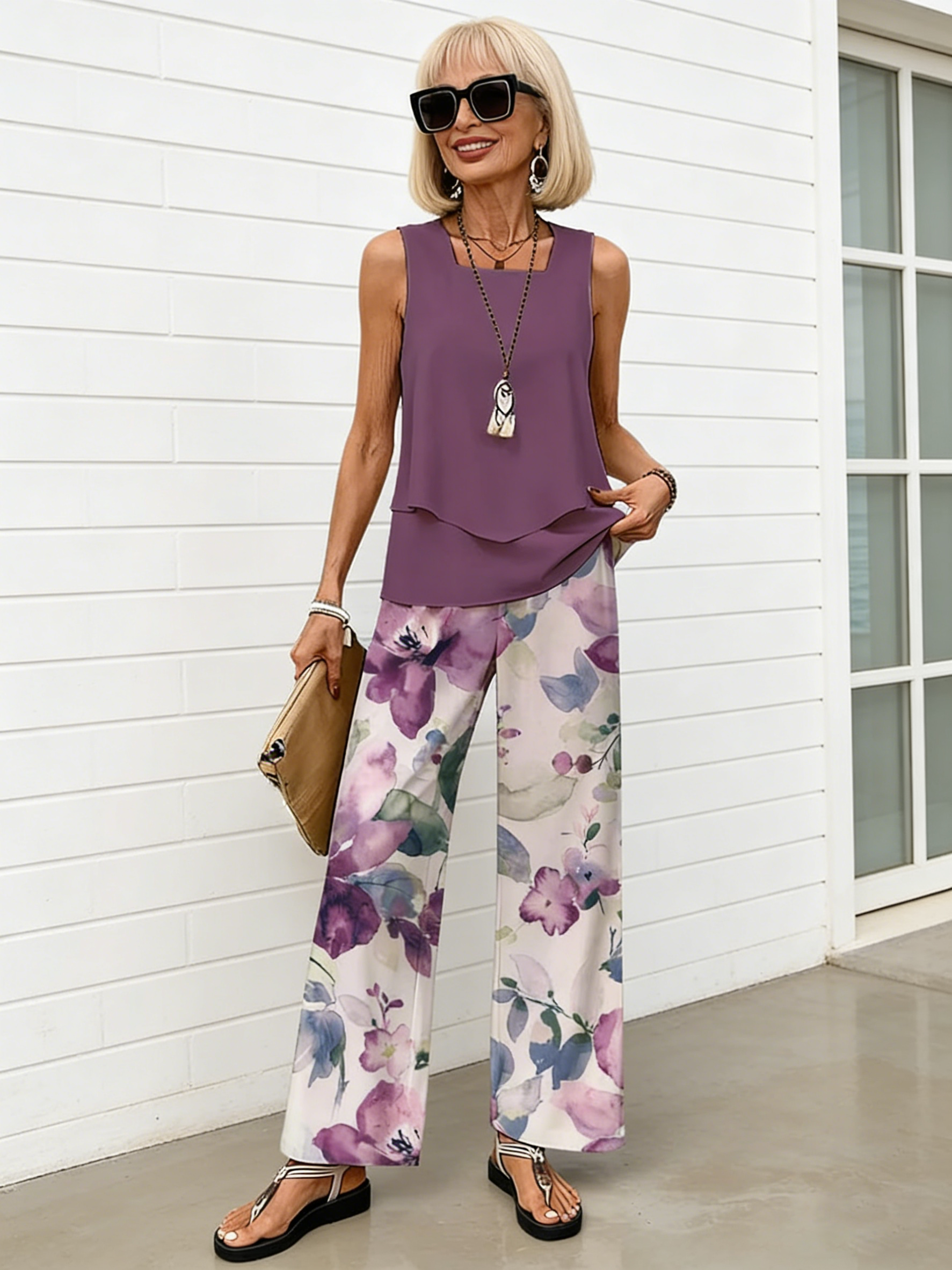 Two-piece Vacation Sleeveless Double Vest Pants Set Outdoor Clothing
