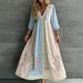 Women's Vintage Flower Embroidery Patchwork Art Cotton Linen Casual Dress