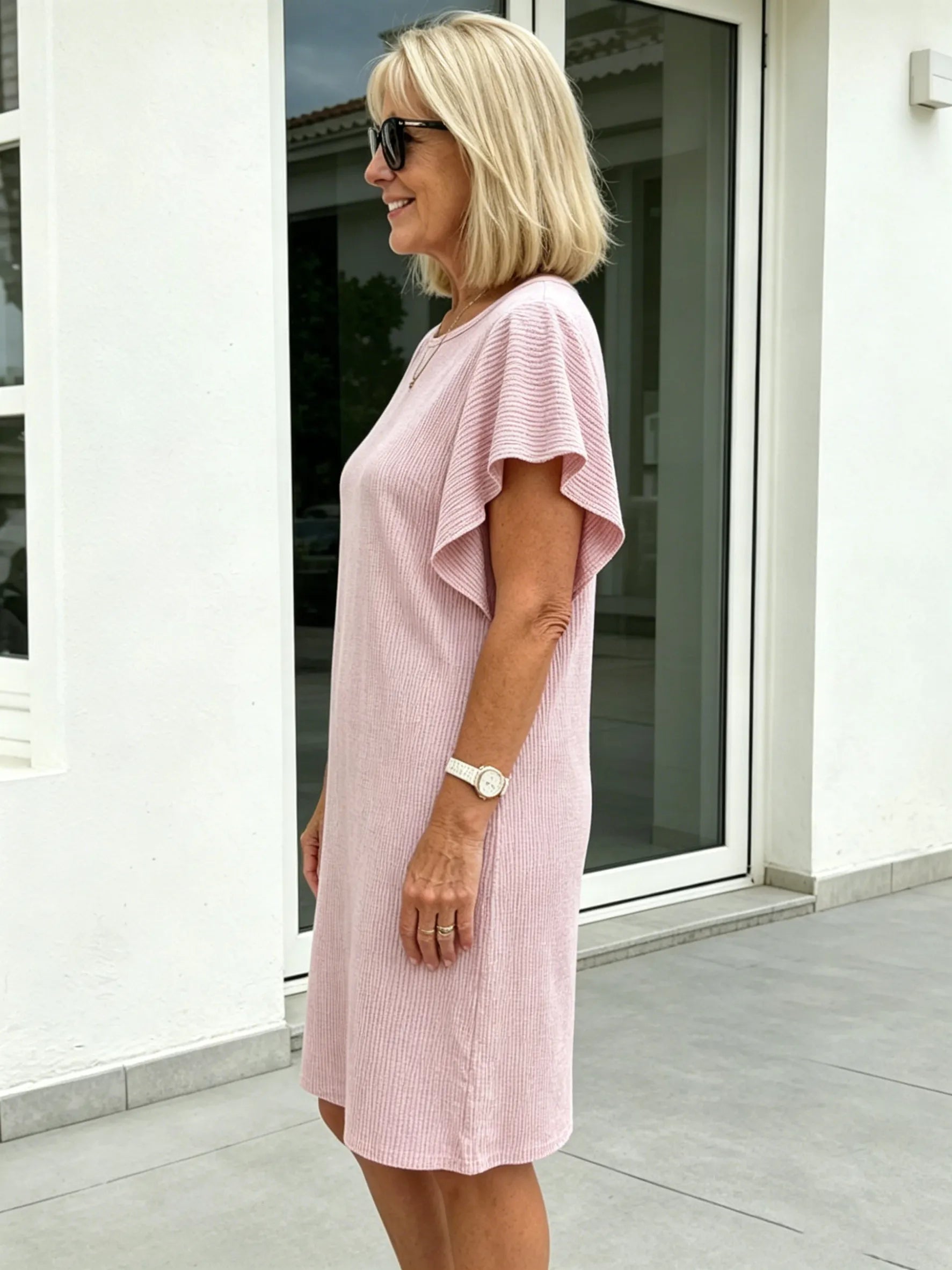 Women's Clothing Contrasting Color Twist Strip Lotus Leaf Sleeve Medium and Long Dress