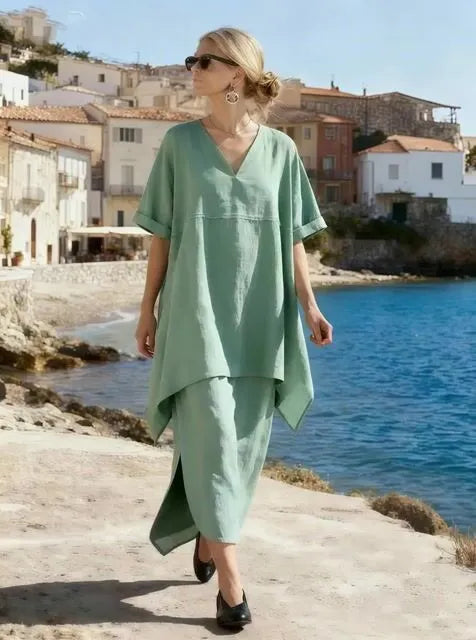 Women's Short-Sleeved V-Neck Casual Suit Set
