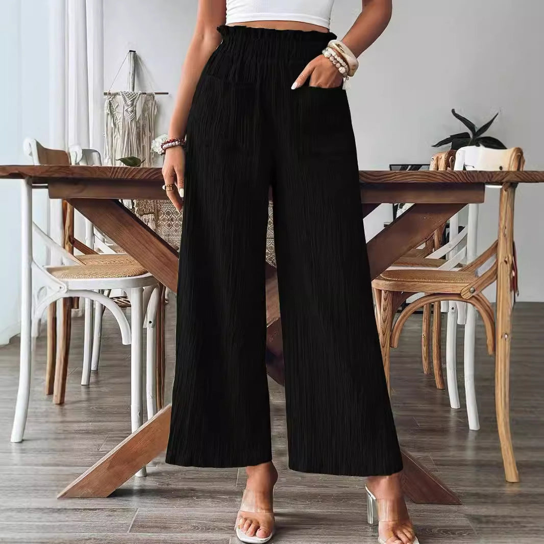 Solid Color Casual Straight-leg Pants