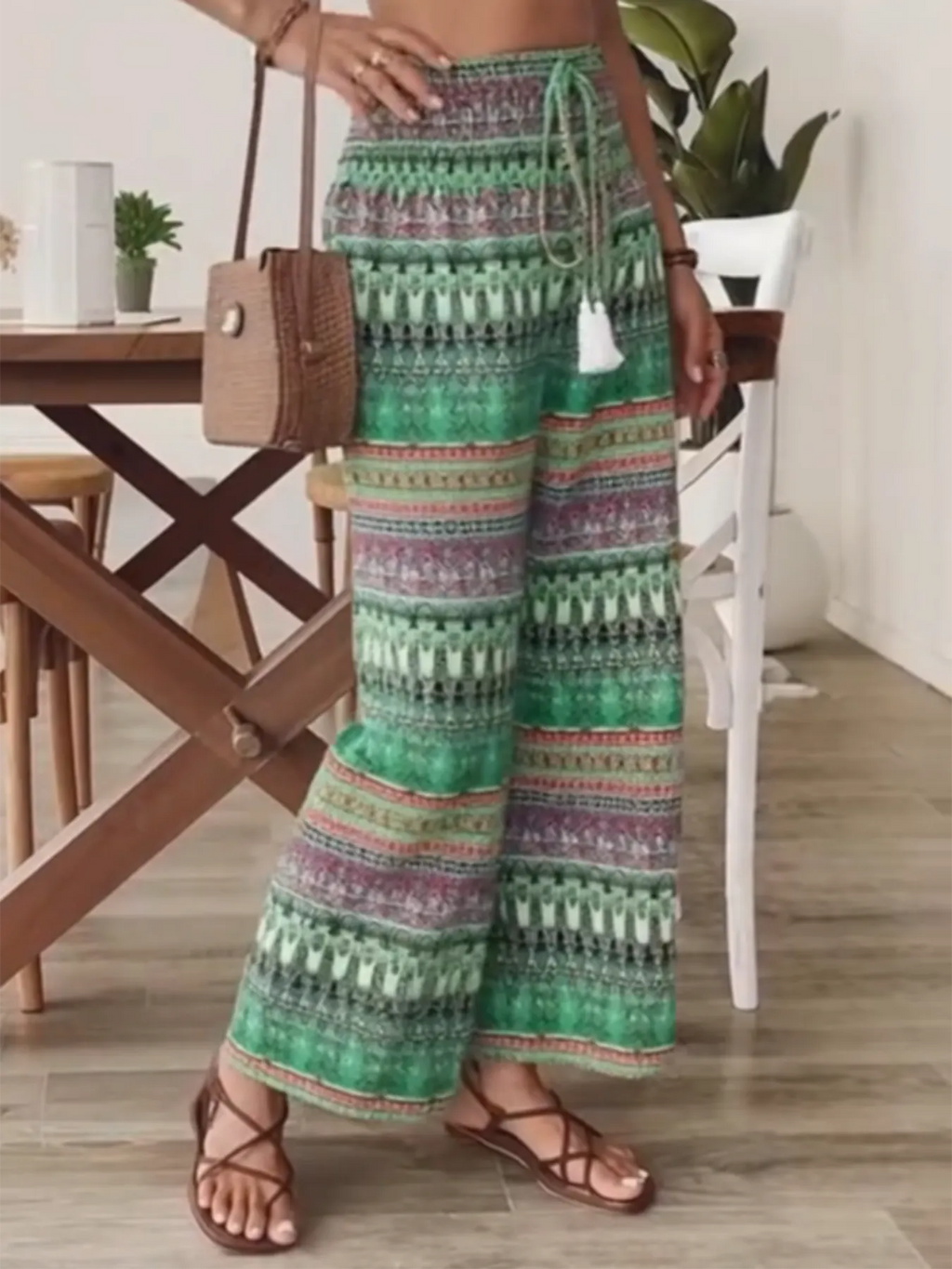 Bohemian Print Women's Casual High-waisted Elastic Trousers