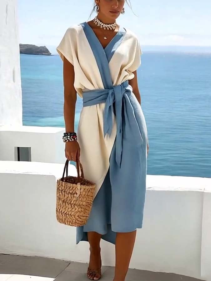 Women'S Loose Contrast Color Stitching Dress