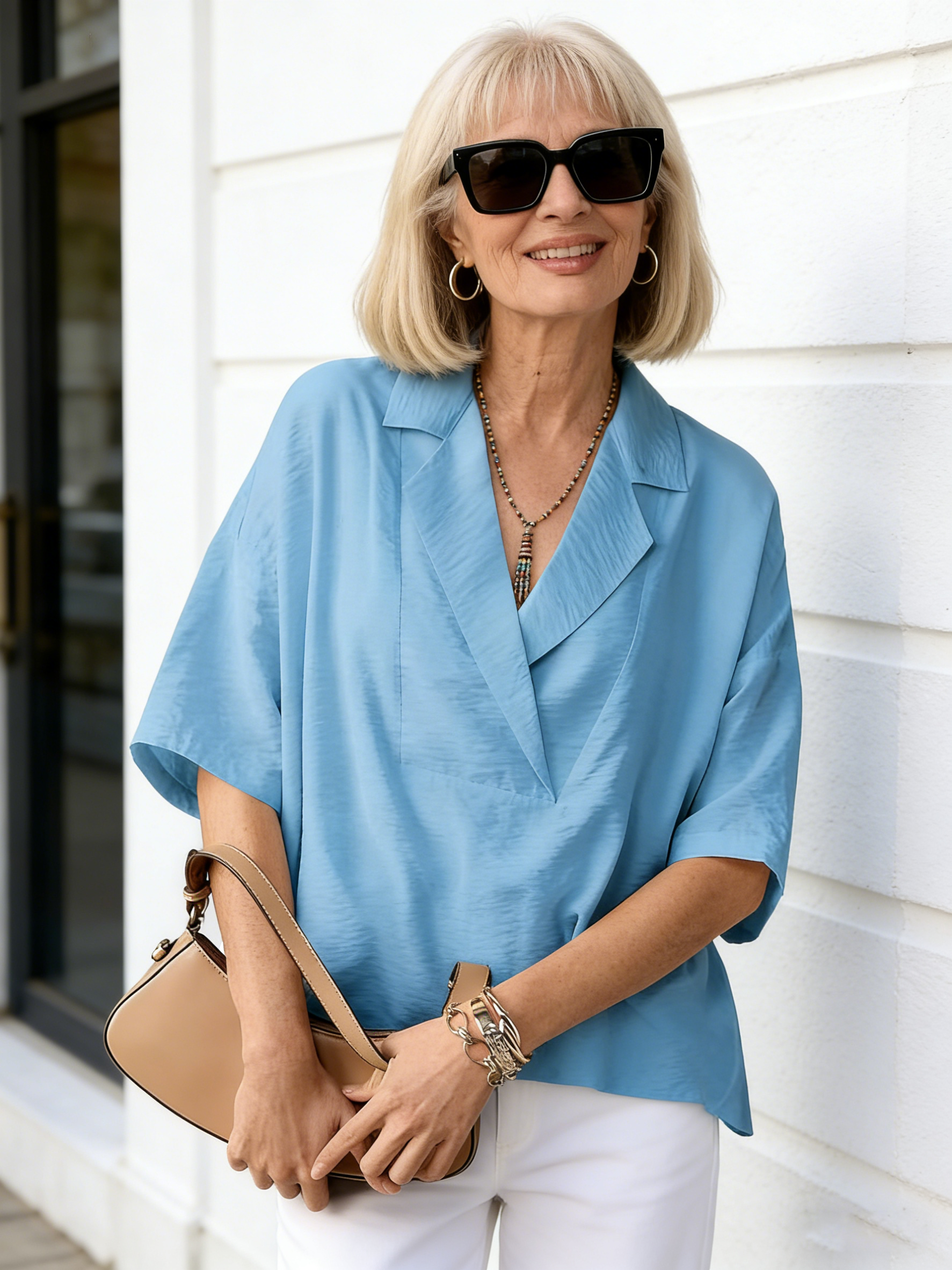 Cotton and Linen Short-sleeved Lapel Casual Loose Top Solid Color Shirt