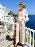 Women'S Casual Solid Color Cotton And Linen Top And Pants Two-Piece Set