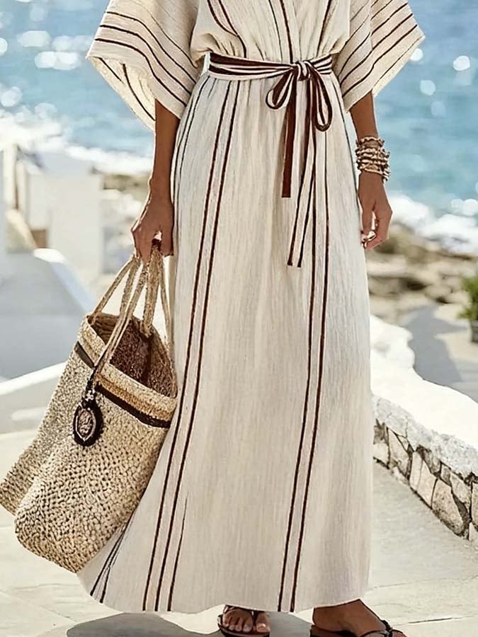 Women'S Casual Color-Block Striped Dress