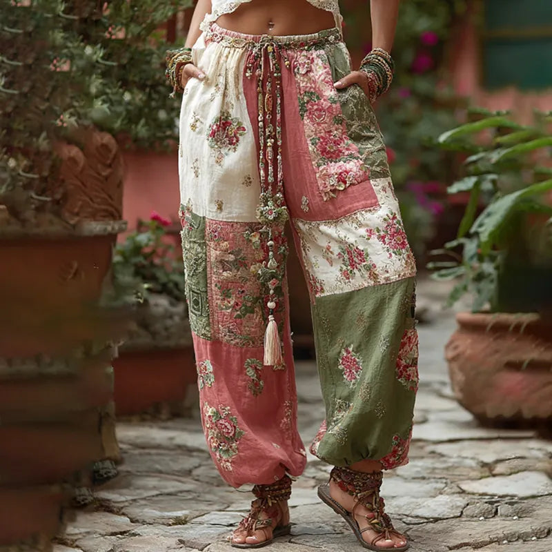 Women's Retro Floral Patchwork Art Casual Pants
