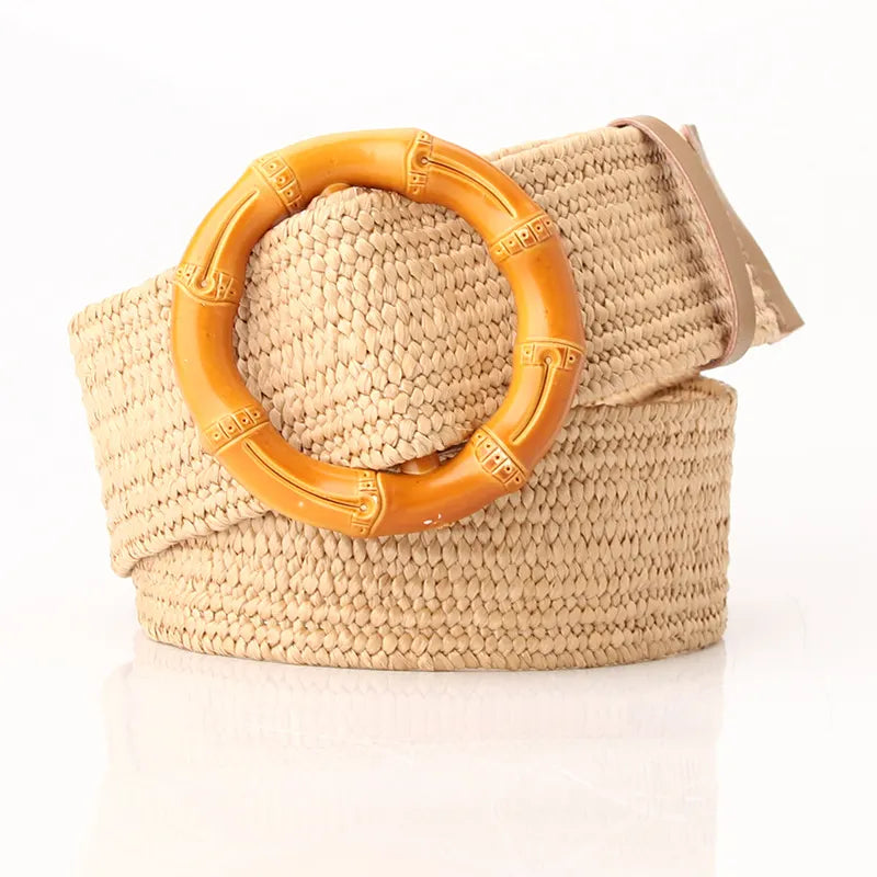 Woven Belt Wide Straw Waist Seal