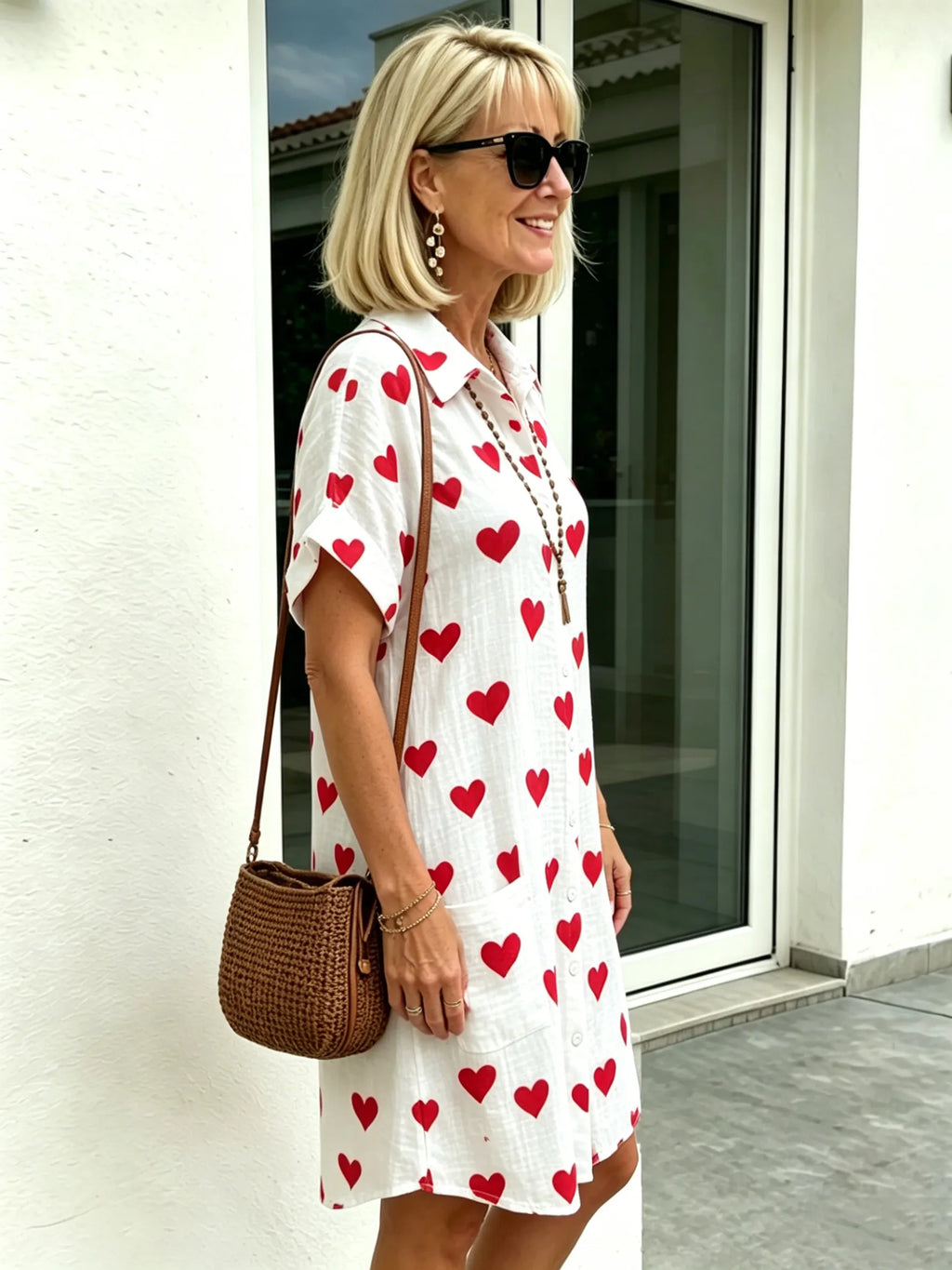 Pure Cotton Cardigan Roll-up Sleeves  Breathable Fabric Button Terracotta A-shaped Long-sleeved Dress