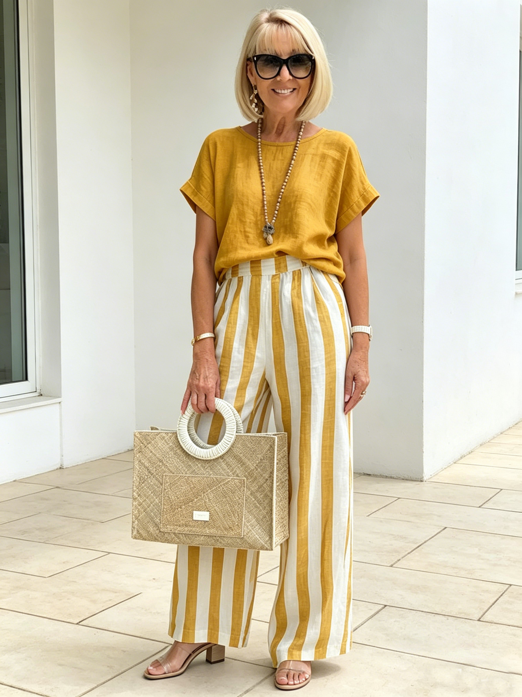 2Pcs Striped Cotton and Linen Two-piece Set