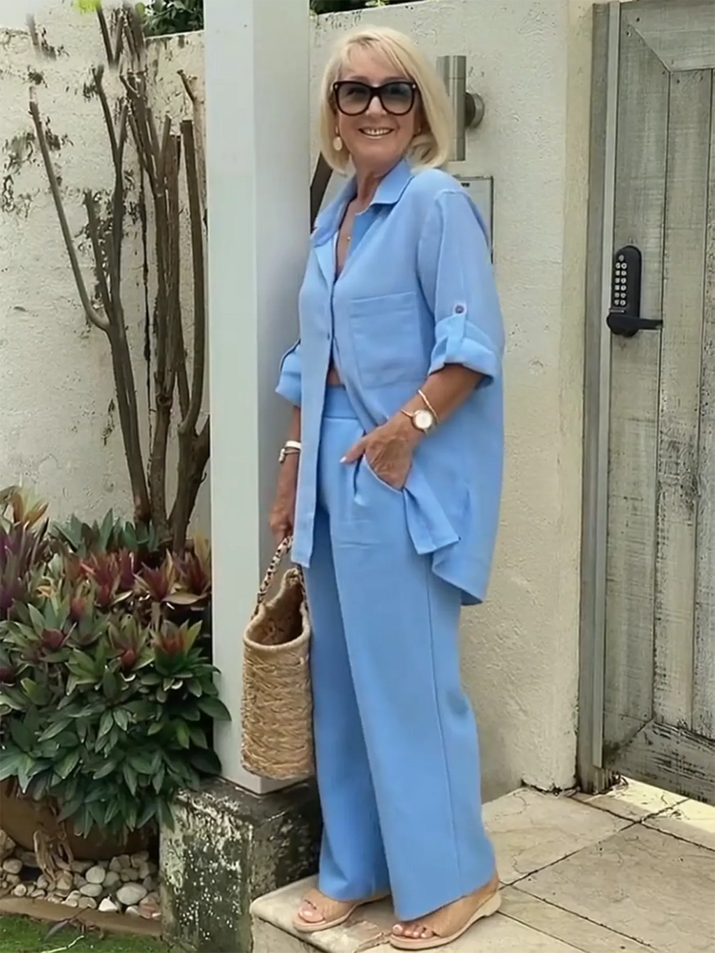 Cotton and Linen Two-piece Button Style Casual and Soft