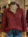 Casual Romantic Ruffled Collar Cotton Shirt