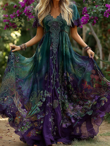Women's Retro Viking Celtic And Floral Pattern Casual Dress