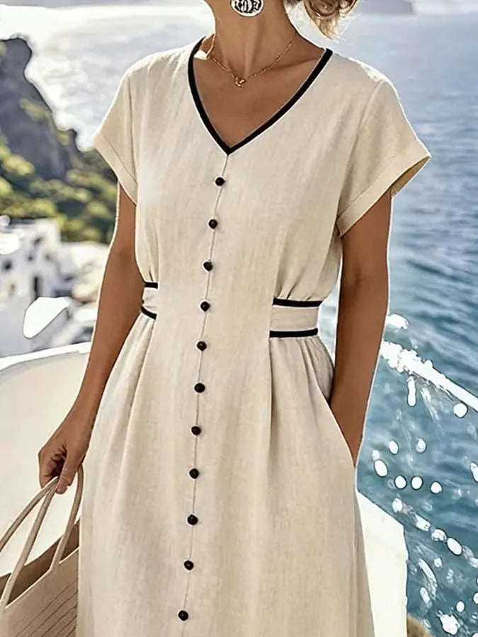 Women'S Casual Color-Block Slit Dress