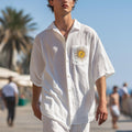 Casual White Shirt With Sunburst Embroidery