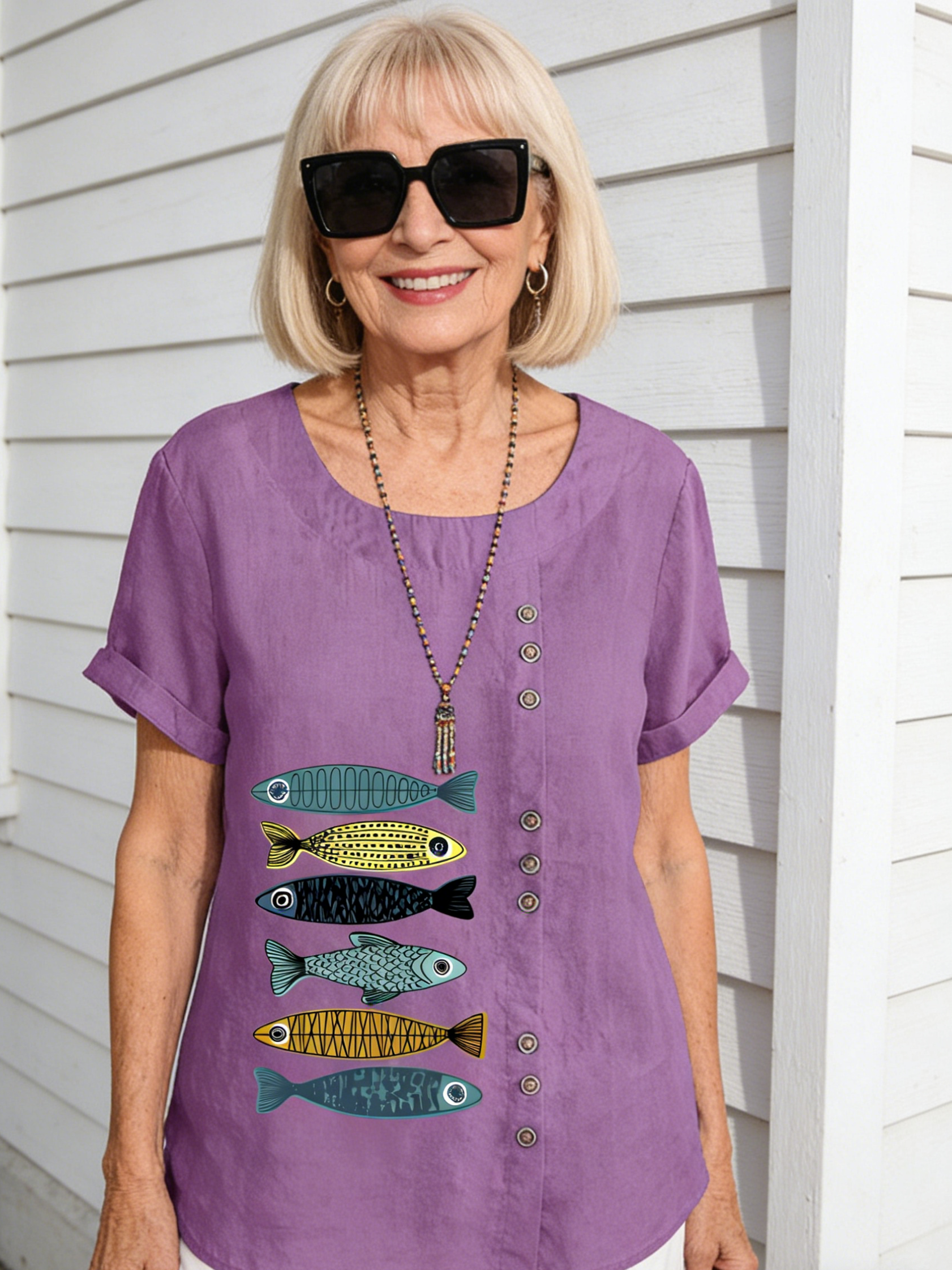 Cotton and Linen Printed Shirt Women