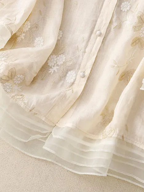 Shirt Yarn Picking Embroidery Shirt Temperament Splicing Organza Top