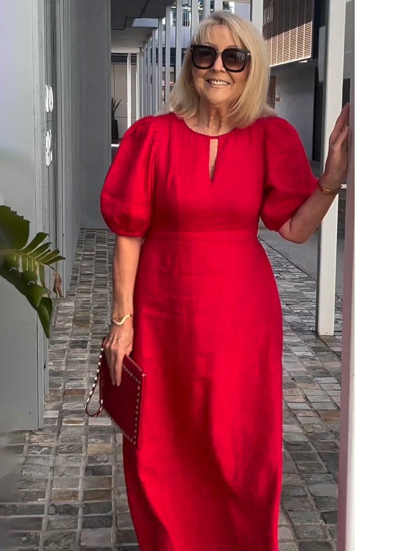 Evening Dress Formal Dress Solid Color Loose-Fitting Casual Round-Neck Small Lantern Sleeves