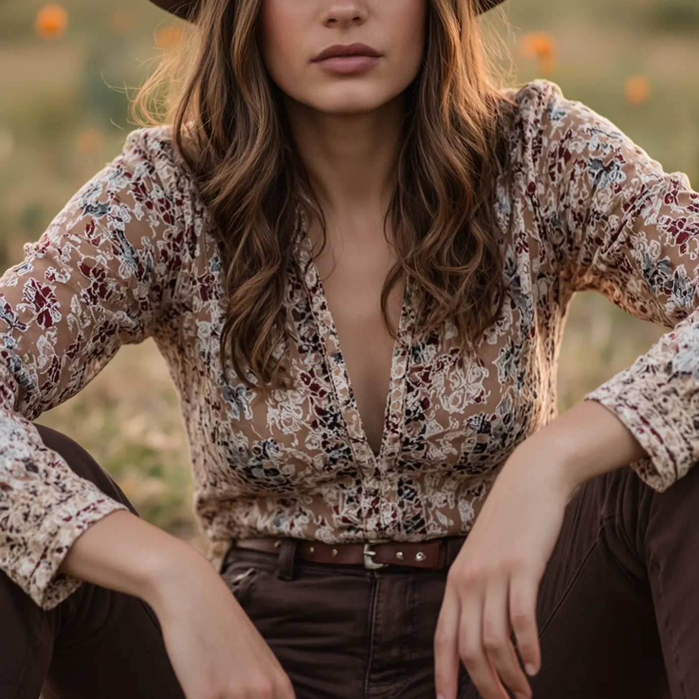 Women's Bohemian Floral Blouse With Elegant Flare Sleeves